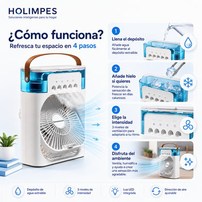 Ventilador Humidificador Portátil con Depósito de Agua