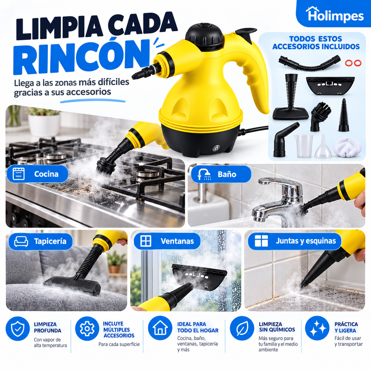 Limpiador a Vapor Multisuperficie con Accesorios