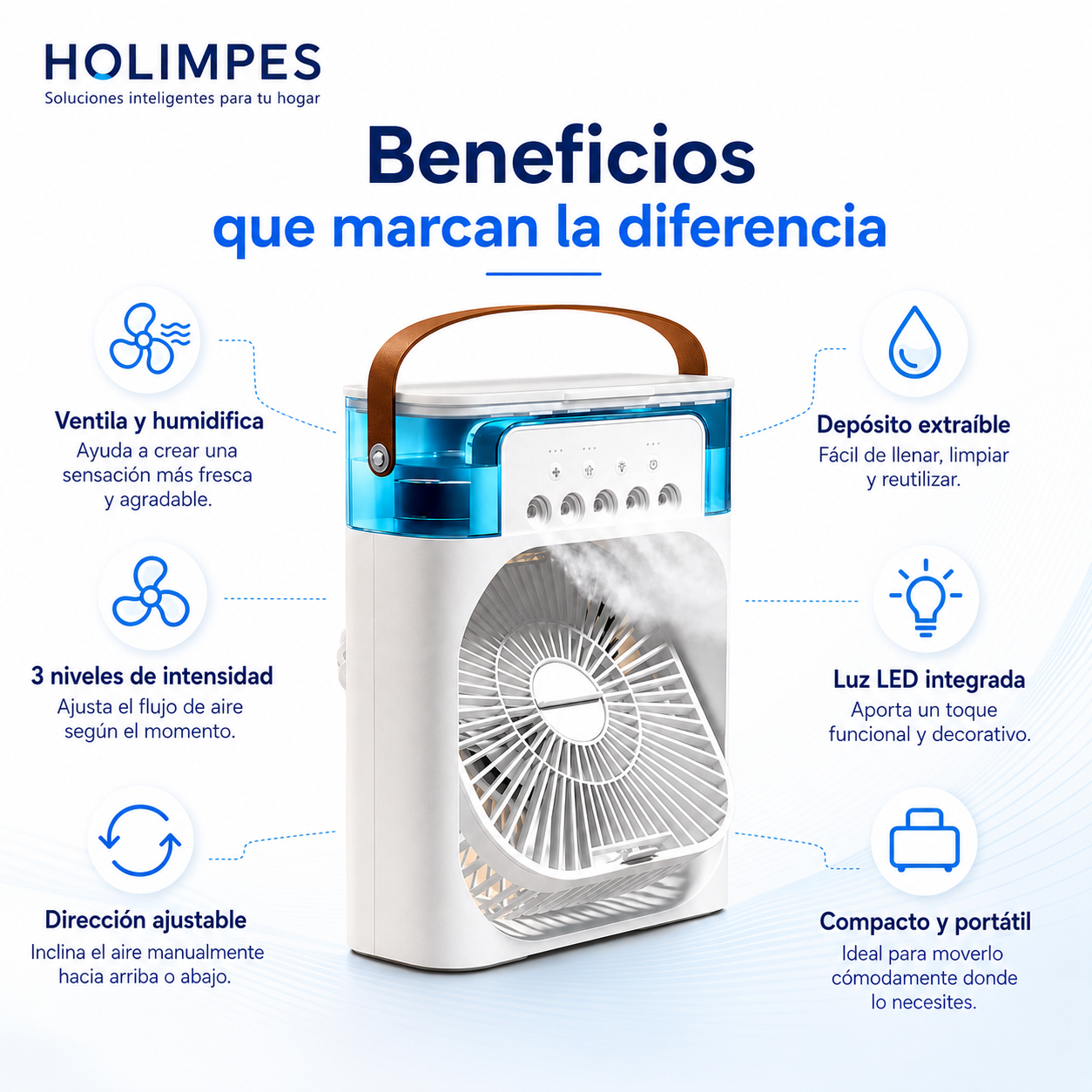 Ventilador Humidificador Portátil con Depósito de Agua