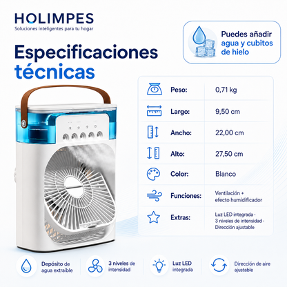 Ventilador Humidificador Portátil con Depósito de Agua