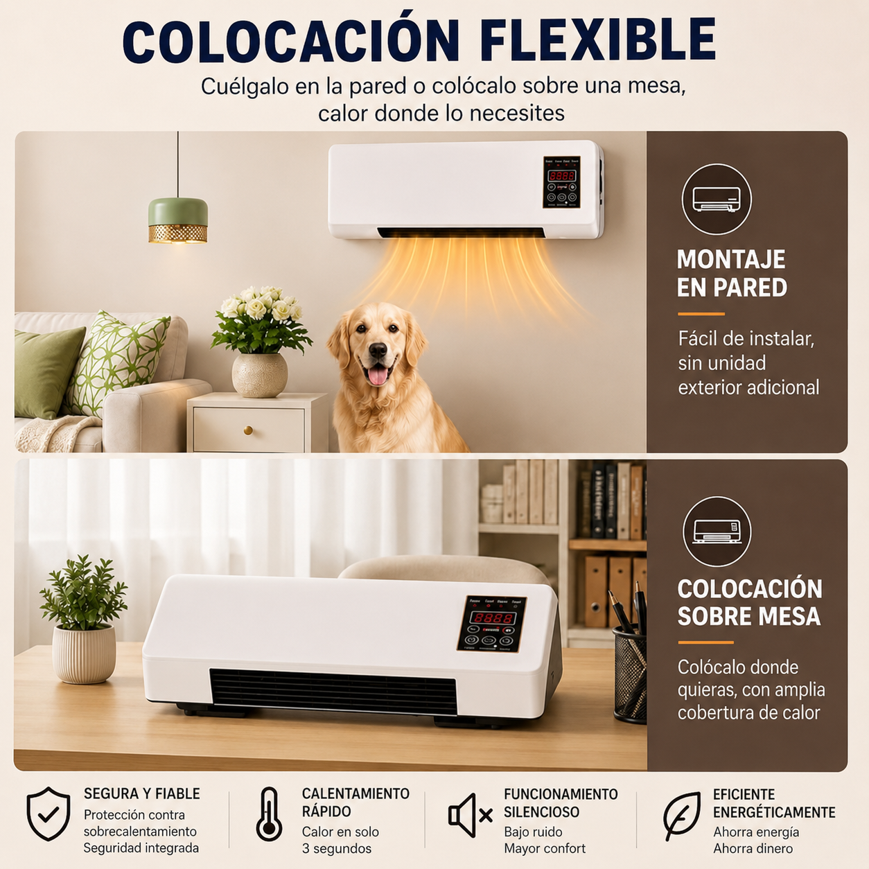 Ventilador de Pared 2 en 1 Frío/Calor con Mando/ 1800W