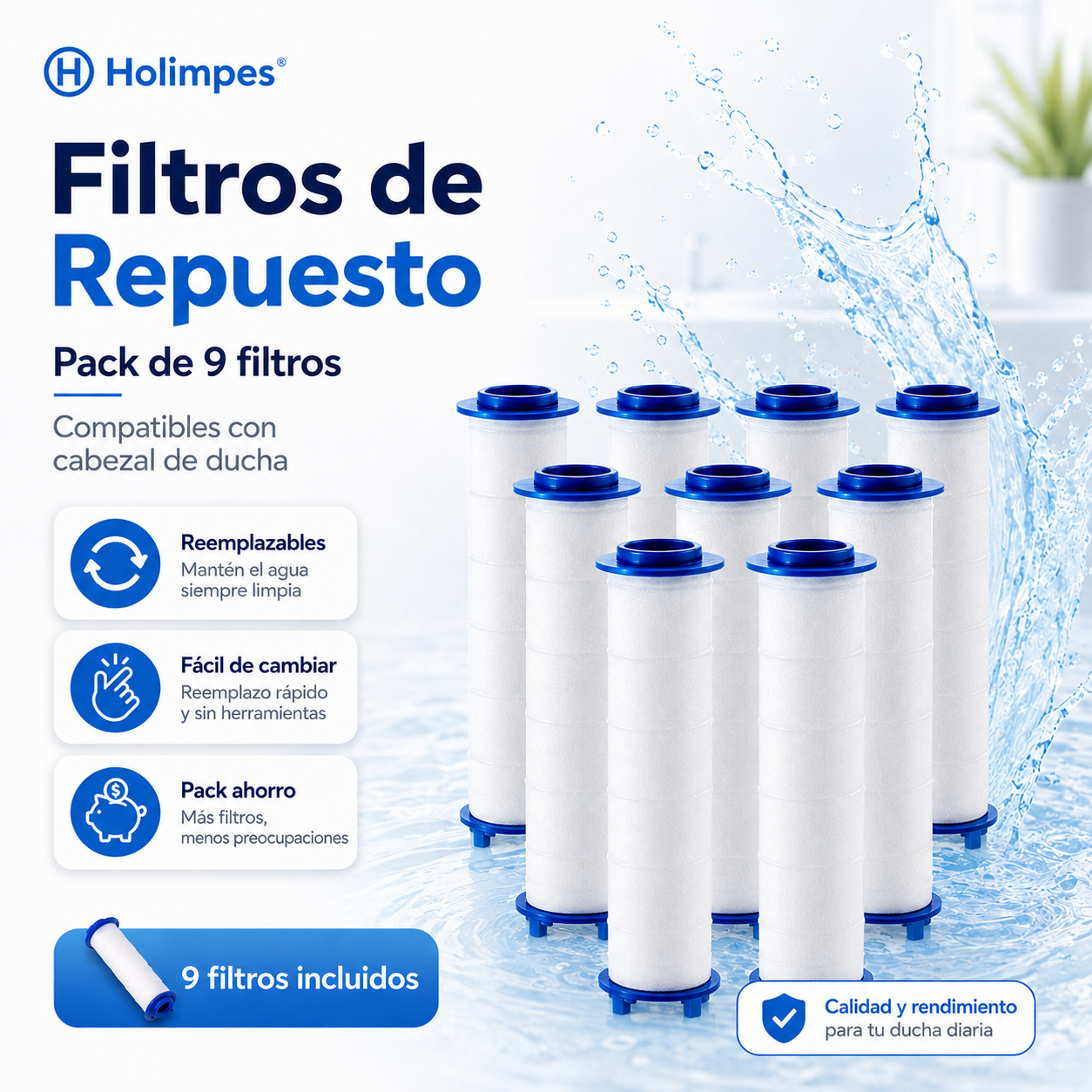 Pack de 9 Filtros de Repuesto para Cabezal de Ducha