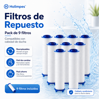 Pack de 9 Filtros de Repuesto para Cabezal de Ducha