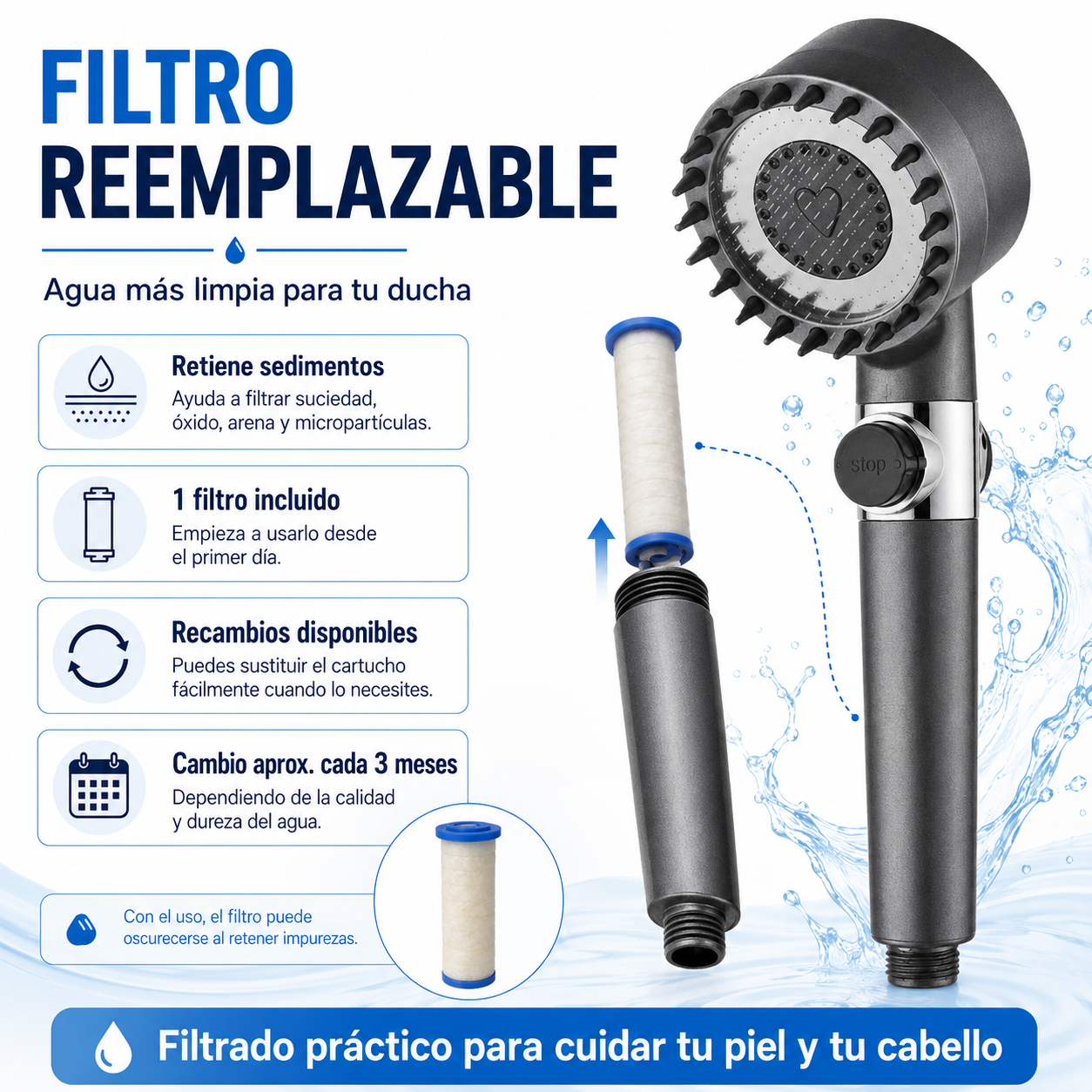 Cabezal de ducha de alta presión con filtro
