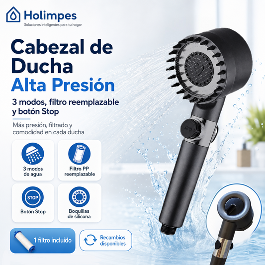 Cabezal de Ducha Alta Presión + 3 Recambios Gratis